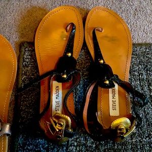 Black gem and black snakeskin gold sandals